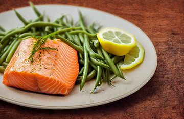 Fresh salmon with green beans Illustration 04 by Animaflora PicsStock