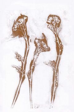 Flowers in retro style. Modern botanical minimalist art in terracotta by Dina Dankers