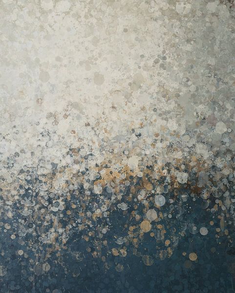 Splatter I | Abstract schilderij van een landschap in donkerblauw, caramel en grijs