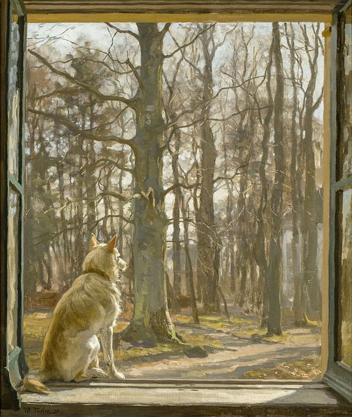 Landscape through window with dog, Willem Bastiaan Tholen by Masterful Masters