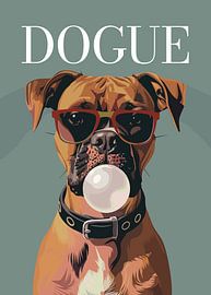 Dog stylish wearing sunglasses blowing pink bubble gum vogue poster by Cross