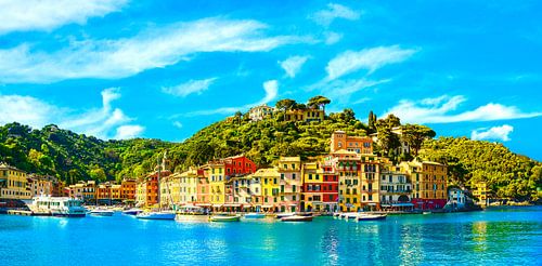 Portofino dorp, panoramisch uitzicht. Ligurië, Italië