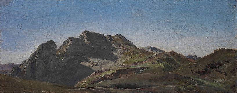 Carlos de Haes-Grijs berglandschap, Antiek landschap van finemasterpiece