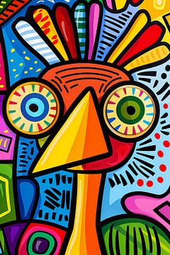 Kleurrijke abstracte vogel kunstprint van De Muurdecoratie
