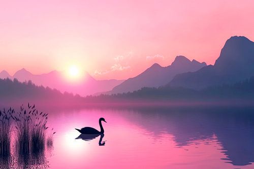 Zwaan in de zonsondergang