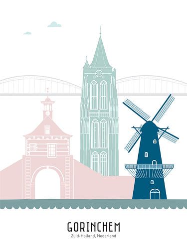 Skyline illustratie stad Gorinchem in kleur