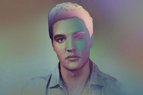 Elvis Presley Modernes abstraktes Porträt in Blau, Orange, Lila