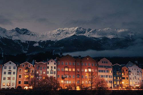 Character houses in Innsbruck with mountains
