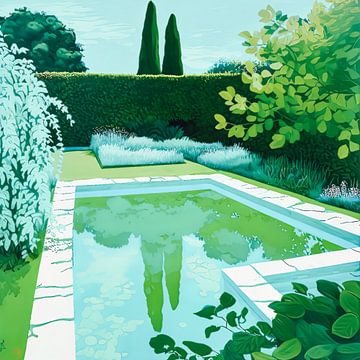 Zomers zwembad in het groen van Vlindertuin Art