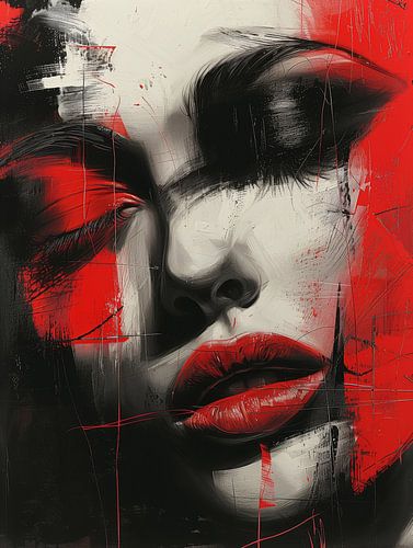 Frau in Rot und Schwarz