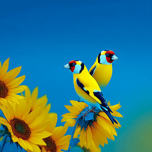 Zwei Vögel auf einer Sonnenblume | Das Warten lohnt sich