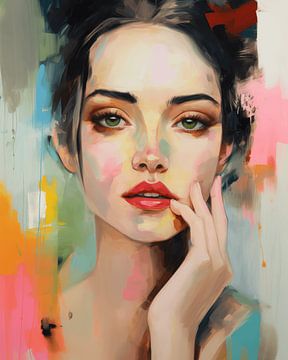 Modern and abstract portrait in pastel colours by Carla Van Iersel