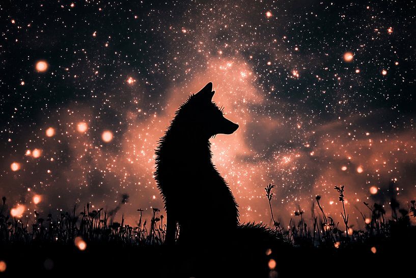 Vos silhouet onder sterrenhemel van Art & Soul Creations