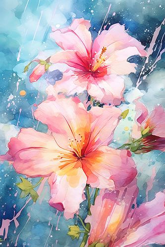 abstract aqaurel of a flower/flowers.