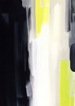 Moderner Abstrakt in Schwarz und Weiß und leuchtendem Neongelb von Studio Allee
