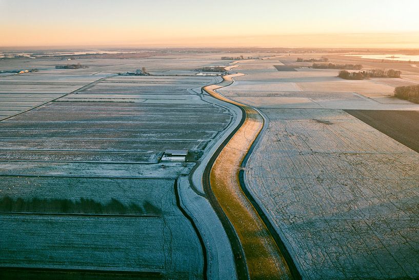Zuiderzee levee seen from above during a winter sunset by Sjoerd van der Wal Photography