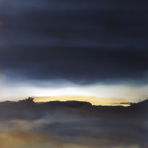 Paysage abstrait en bleu marine et jaune ocre