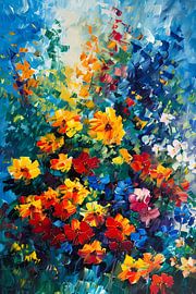Kleurrijke abstracte bloemenveld schilderij van Art & Soul Creations