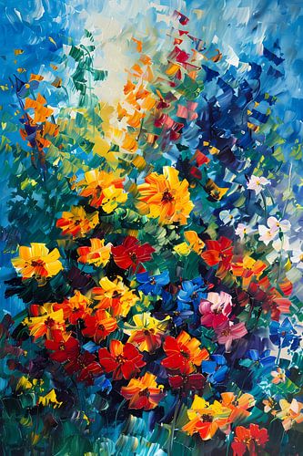 Kleurrijke abstracte bloemenveld schilderij