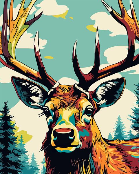Elk - King of the Forests in Pop Art Style 2 by SOTA ArtSign