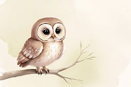 Cute owl on a branch by Art & Soul Creations