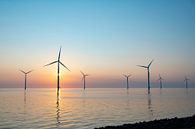 Windmolens voor de kust van Flevoland tijdens zonsondergang van Sjoerd van der Wal Fotografie thumbnail