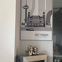 Klantfoto: Skyline illustratie stad Rotterdam | Feijenoord | Kuip zwart-wit-grijs van Mevrouw Emmer, als ArtFrame