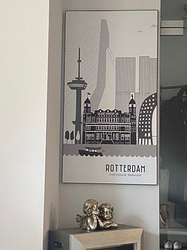 Klantfoto: Skyline illustratie stad Rotterdam | Feijenoord | Kuip zwart-wit-grijs van Mevrouw Emmer