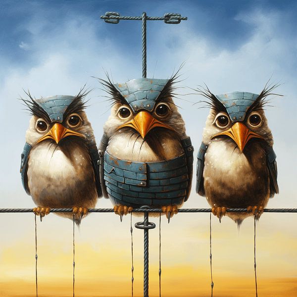 Surreal drie grappige vogels uilen zittend antenne van gm_designs
