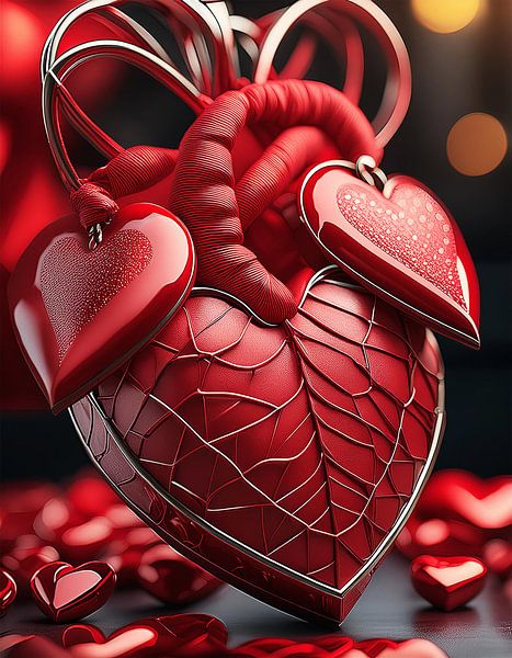 Red with a heart in art by Mustafa Kurnaz
