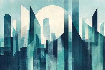 Stedelijke silhouetten in de mist - Abstract van Poster Art Shop