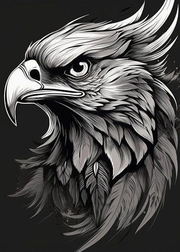 Faucon majestueux en noir et blanc 06