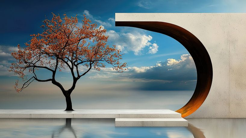 Baum der Stille im Geometriefluss von Klaus Tesching - Art-AI