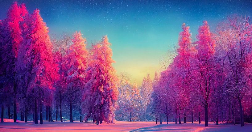 Magisch winterlandschap met bomen en sneeuw Illustratie 03 van Animaflora PicsStock