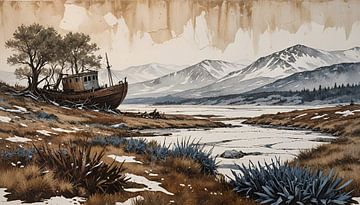 Fjord met oude stoomboot van Nick Wendt