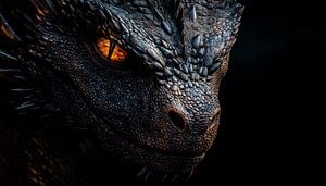 Angry dragon portrait panorama