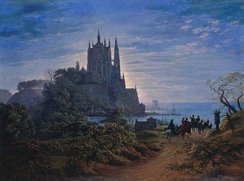 Gotische kerk op een rots aan zee, Karl Friedrich Schinkel