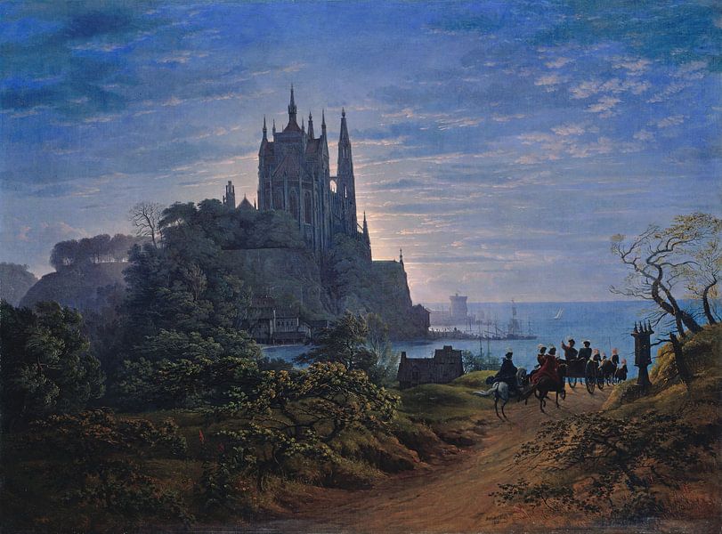 Gotische Kirche auf einem Felsen am Meer, Karl Friedrich Schinkel von Meisterhafte Meister