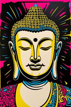 Levendig Pop Art Boeddha portret van Art & Soul Creations