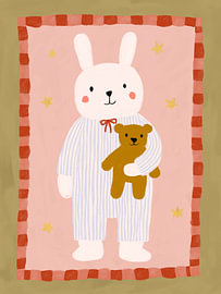 Hase mit Teddybär – Süßes Kinderzimmerbild