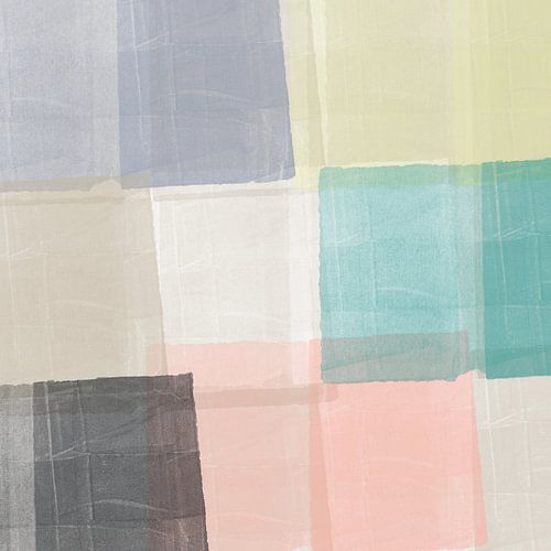 Moderne abstracte kunst in pastelkleuren. Mint, roze, geel.