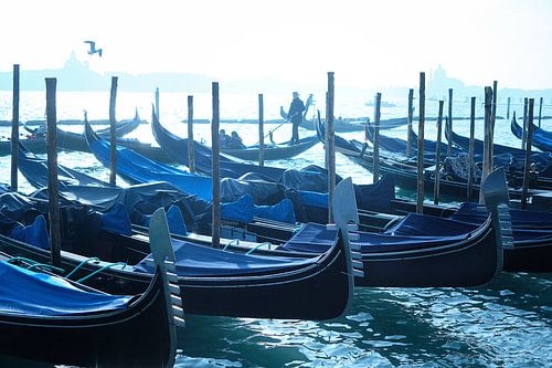 Venetian gondolas in winter light