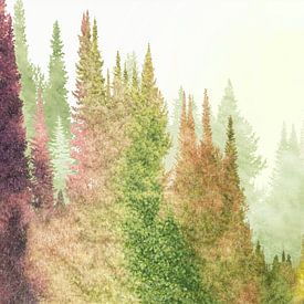 aquarel herfst bos van Kirtah Designs