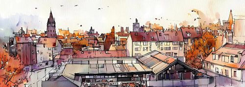 Aquarel panorama uit een schetsalbum