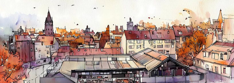 Watercolor panorama from a sketch album by Ariadna de Raadt-Goldberg