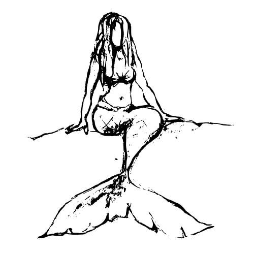 Meermin op het strand in zwarte inkt