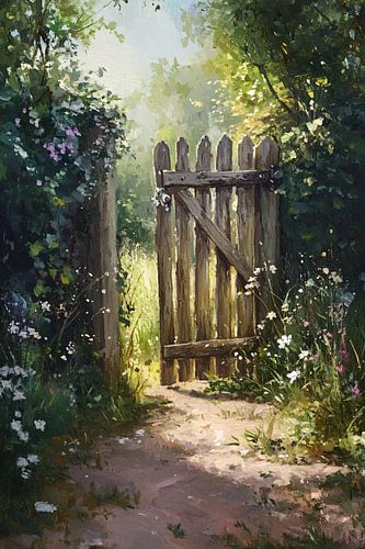 Rustiek houten tuinhek in bloemen