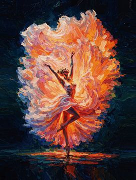 Powerful Ballerina Phoenix Rebirth Fiery Wings Impasto Portrait