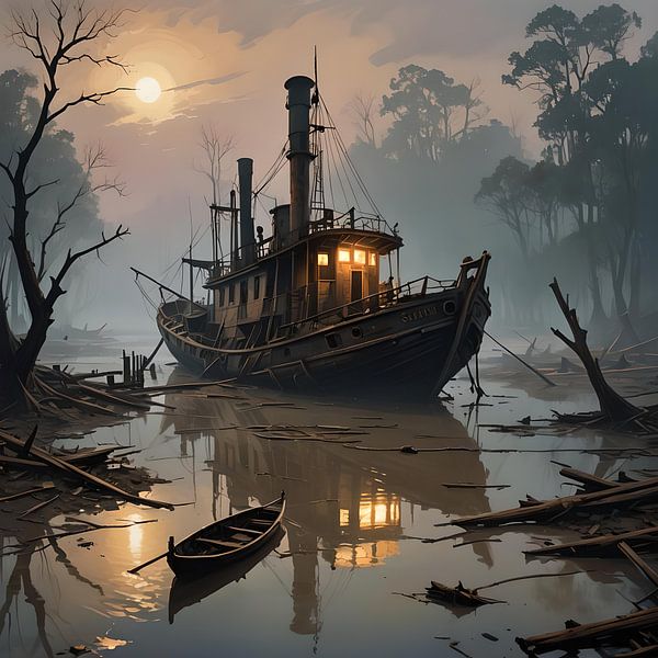 bateau fluvial rouillé sur une rivière bayou par Nick Wendt