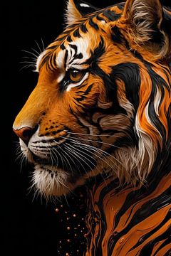 Art numérique de la tête de tigre orange-brun sur De Muurdecoratie